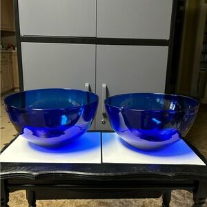 2 Blenko Glass blue bowls, hand blown
